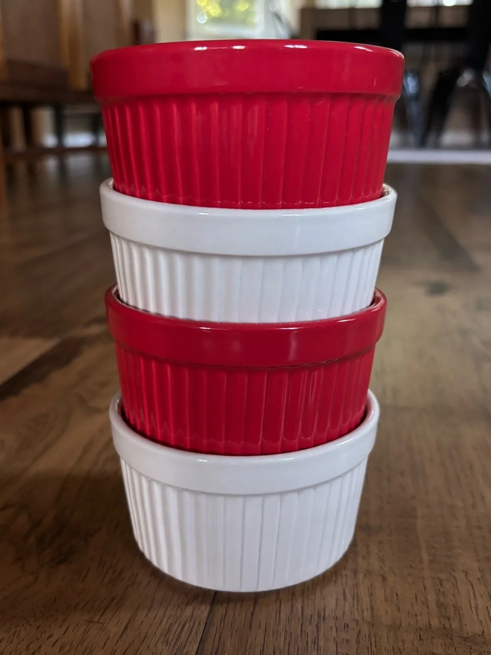 Red and White Ceramic Ramekin Set - 4 Pack